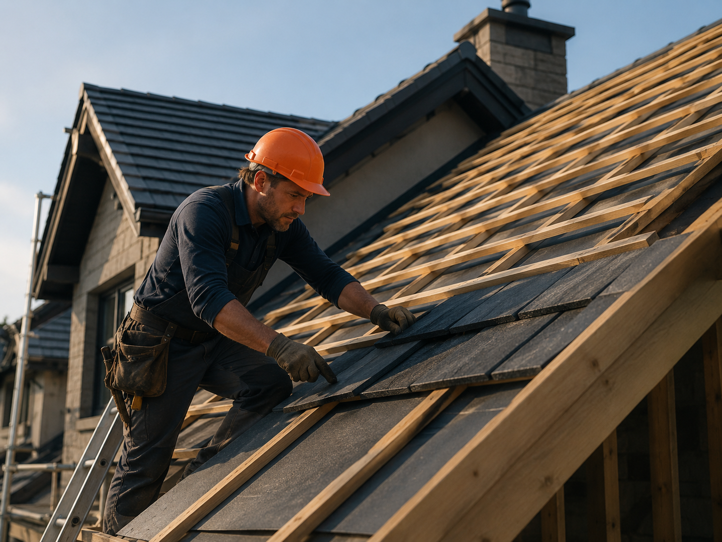 Roofer inspecting a leak point on a Mackay residential roof