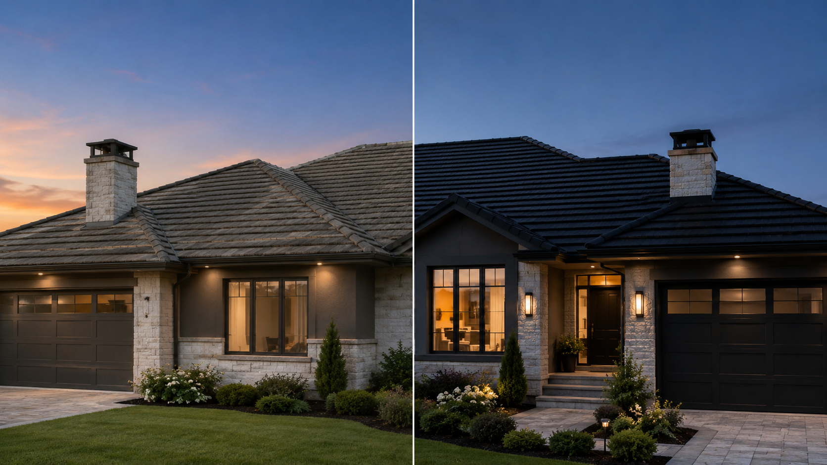 Before-and-after of a restored terracotta tile roof in Mackay